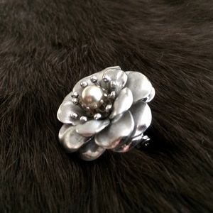 Vintage Coro Flower Pin Brooch with Faux Pearl